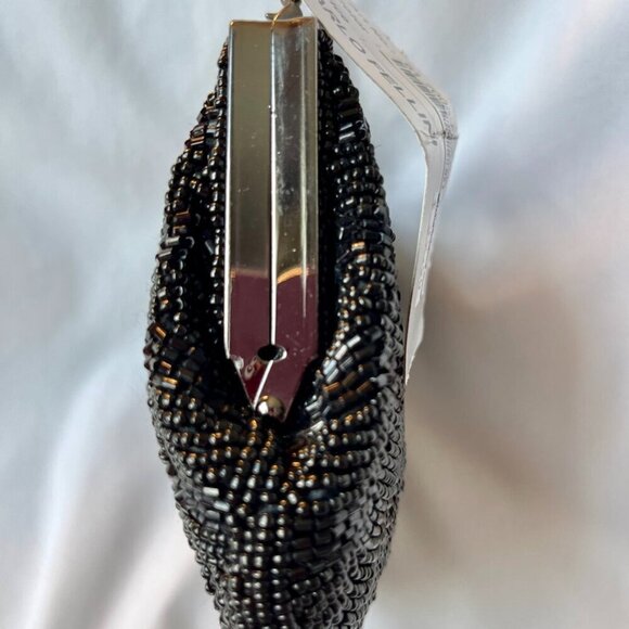 Carlo Fellini Black Formal Evening Bag Detailed Beadwork Clutch w  Chain NWT - Picture 7 of 12